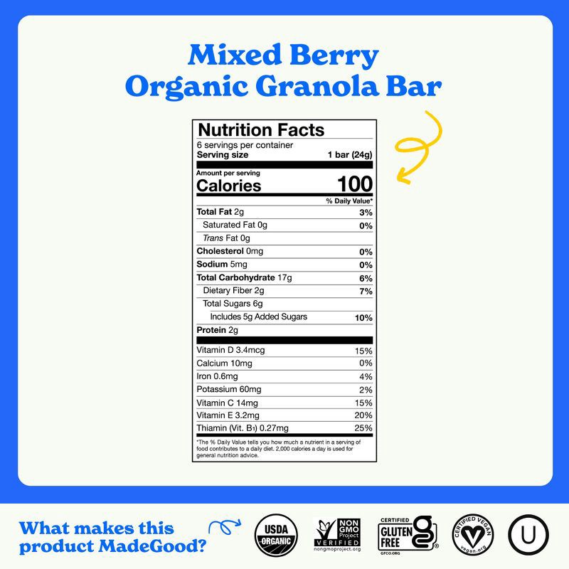 slide 6 of 8, MadeGood Mixed Berry Granola Bars - 5.1oz/6pk, 6 ct; 5.1 oz