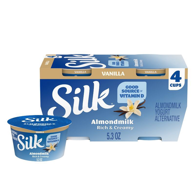 slide 1 of 12, Silk Vanilla Almond Milk Yogurt Alternative - 4ct/5.3oz Cups, 4 ct; 5.3 oz