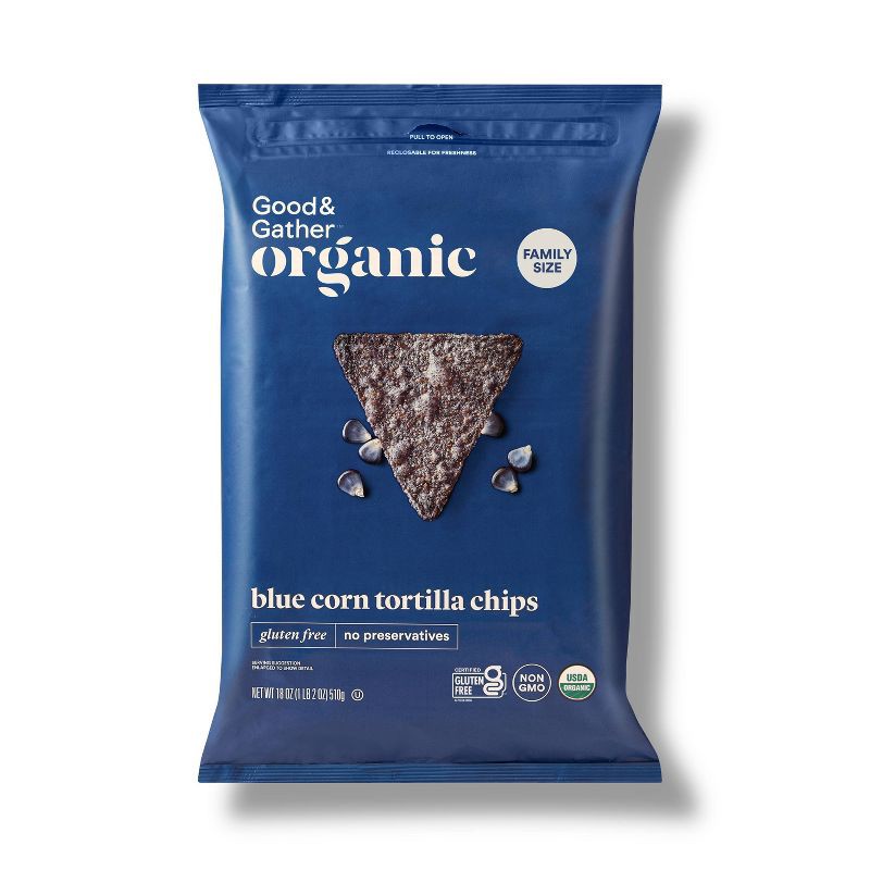 slide 1 of 3, Organic Blue Corn Tortilla Chips - 18oz - Good & Gather™, 18 oz