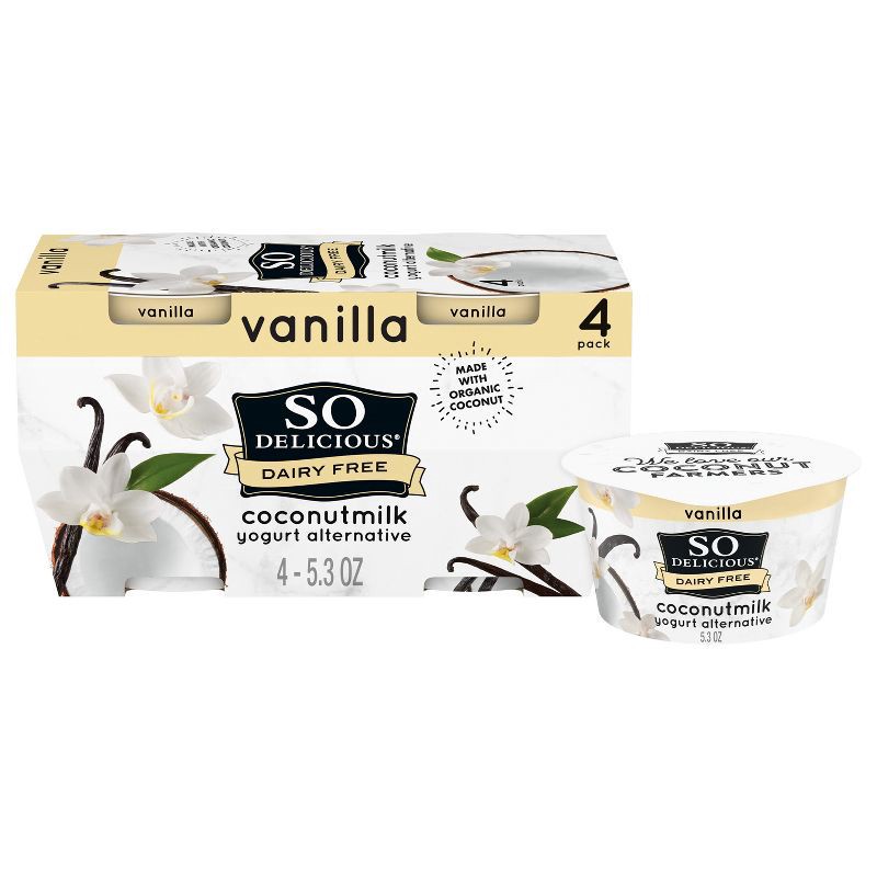 slide 1 of 9, So Delicious Dairy Free Vanilla Coconut Milk Yogurt - 4ct/5.3oz Cups, 4 ct; 5.3 oz