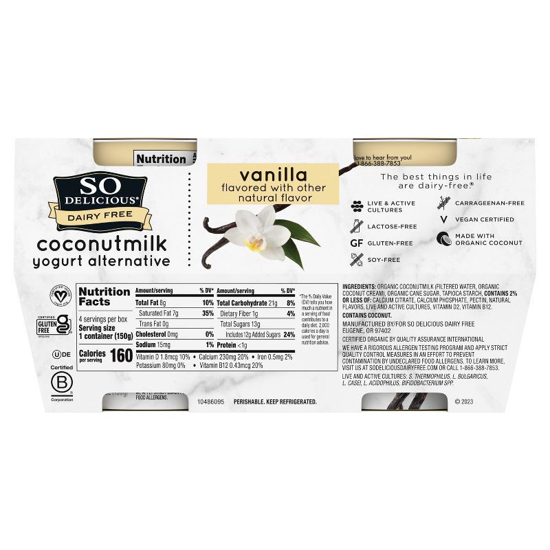 slide 9 of 9, So Delicious Dairy Free Vanilla Coconut Milk Yogurt - 4ct/5.3oz Cups, 4 ct; 5.3 oz