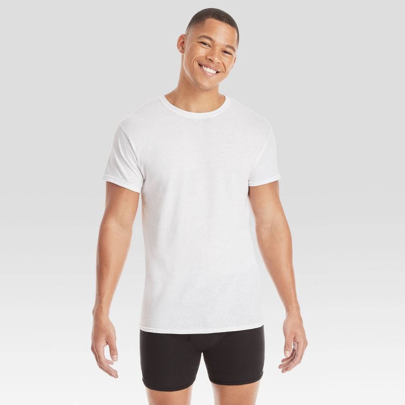 slide 2 of 7, Hanes Men's Moisture-Wicking Crew Neck Undershirt 10pk - White M: Tagless, Breathable,, 10 ct
