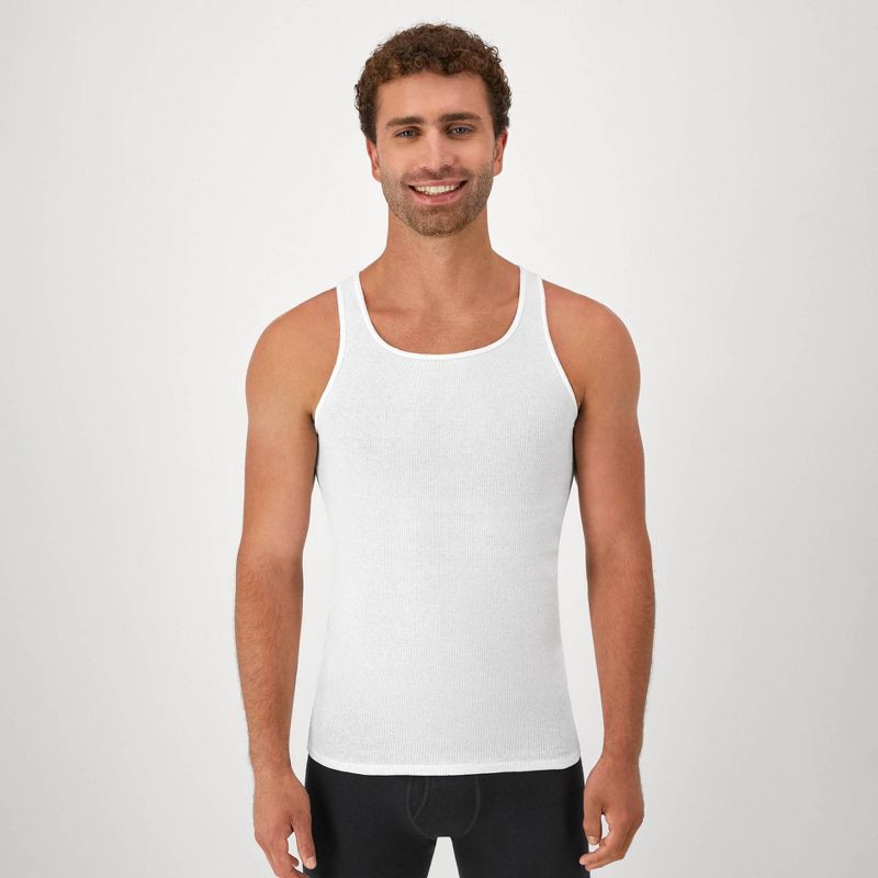 slide 2 of 8, Hanes Men's Tank Top Undershirt 10pk - White L: Tagless, Moisture Wicking, Ribbed Fabric, 10 ct