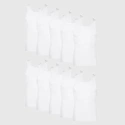 Hanes Men's Tank Top Undershirt 10pk - White L: Tagless, Moisture Wicking, Ribbed Fabric