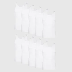 Hanes Men's Tank Top Undershirt 10pk - White XL: Cotton, Tagless, Moisture Wicking, Pullover, Sleeveless