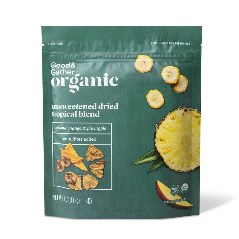 slide 1 of 3, Organic Dried Unsweetened Tropical Blend - Banana, Mango & Pineapple - 4oz - Good & Gather™, 4 oz