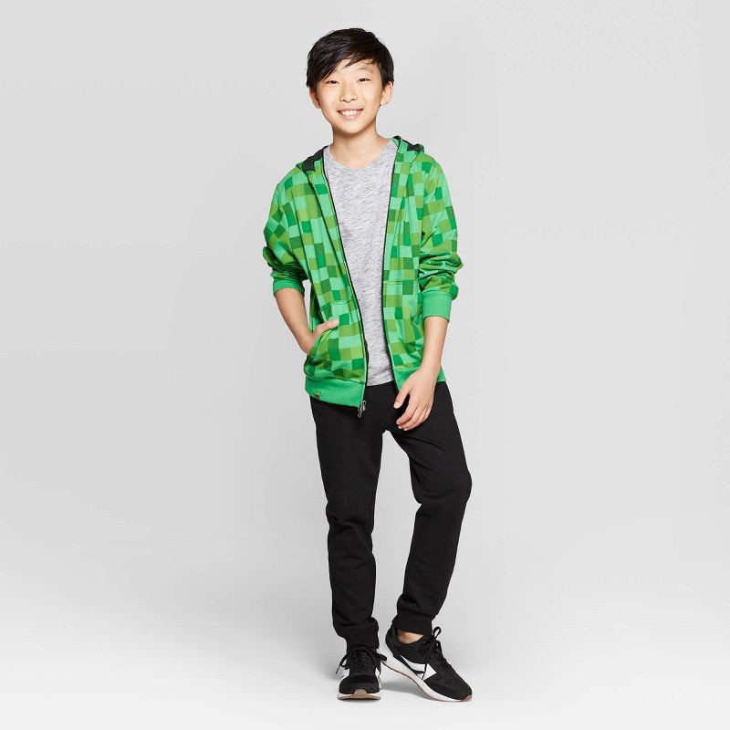 slide 3 of 4, Boys' Minecraft Creeper Costume Fleece Sweatshirt - Green S, 1 ct