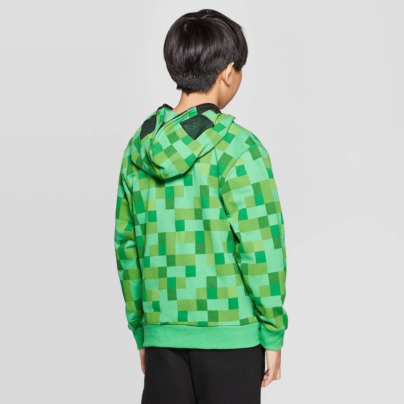 slide 2 of 4, Boys' Minecraft Creeper Costume Fleece Sweatshirt - Green L, 1 ct