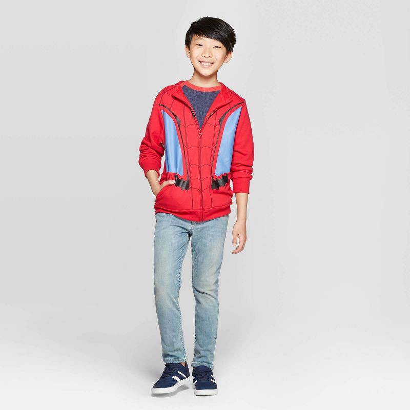 slide 3 of 4, Boys' Spider-Man Costume Fleece Sweatshirt - Red S, 1 ct