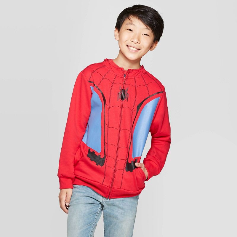slide 1 of 4, Boys' Spider-Man Costume Fleece Sweatshirt - Red S, 1 ct