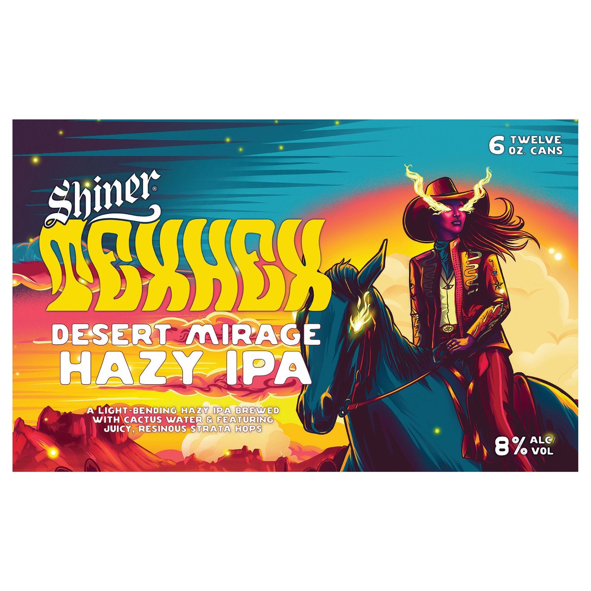 slide 10 of 10, Shiner Tex Hex Desert Mirage Hazy IPA Beer, Shiner Craft Beer, 6 Pack, 12 fl oz Cans, 8.0% ABV, 12 fl oz