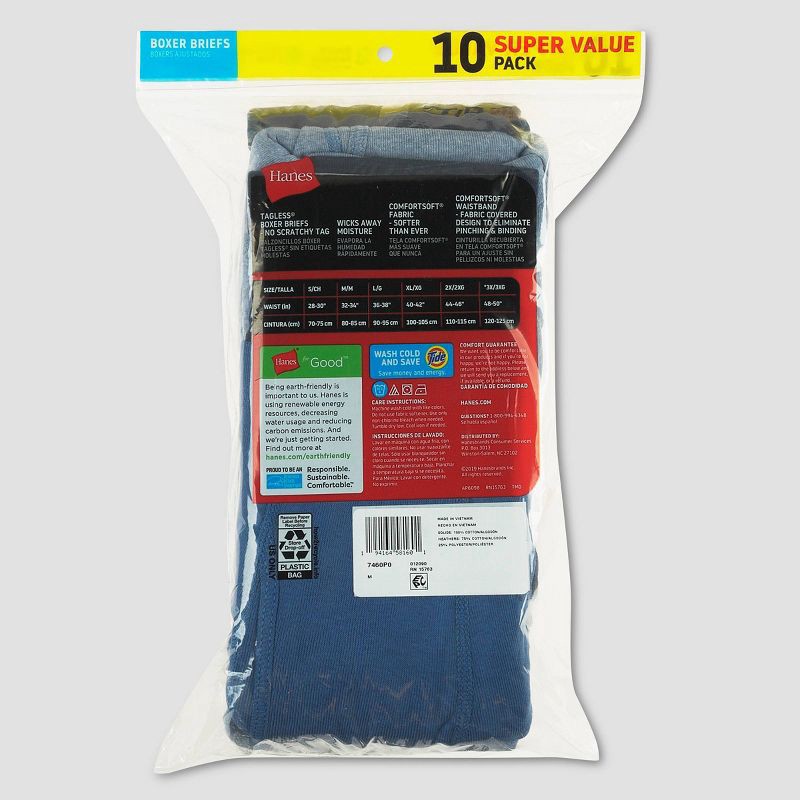 slide 3 of 5, Hanes Men's ComfortSoft Waistband Moisture-Wicking Cotton Boxer Briefs 10pk - Blue M: Tagless, Breathable Fabric, 10 ct