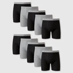 Hanes Men's Super Value Moisture-Wicking Cotton Boxer Briefs 10pk - Black/Gray L: Tagless, Breathable, Mid Rise