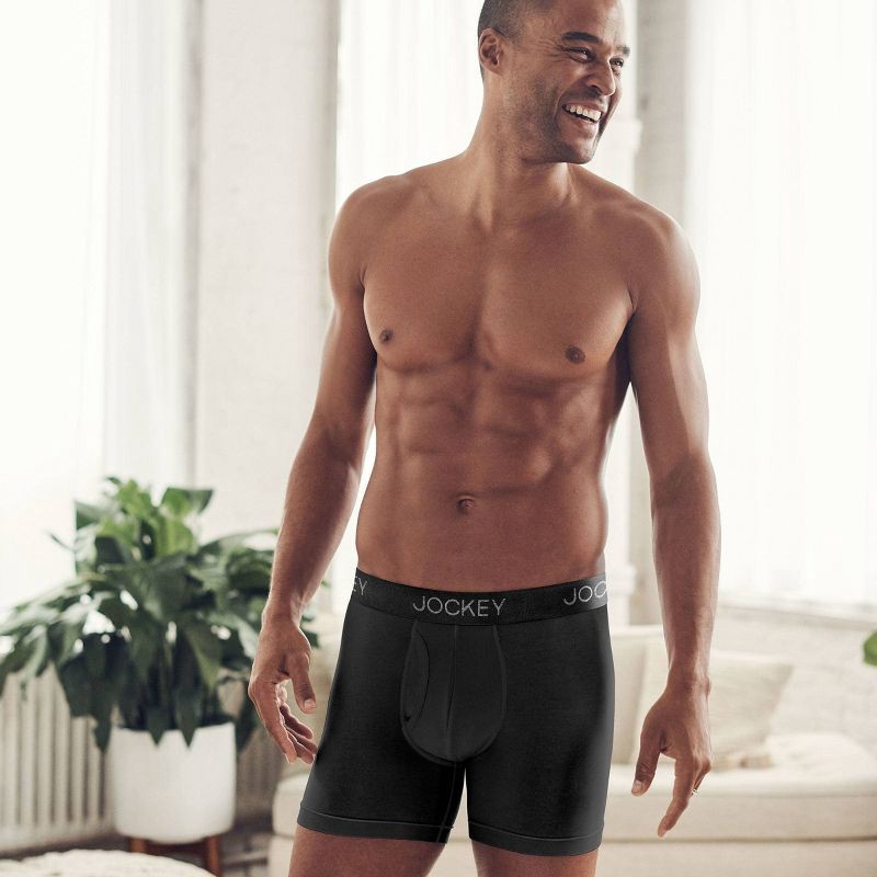 slide 4 of 7, Jockey Generation™ Men's Microfiber Stretch Long Leg 3pk Boxer Briefs - Black S: Moisture Wicking, Quick Drying, 3 ct