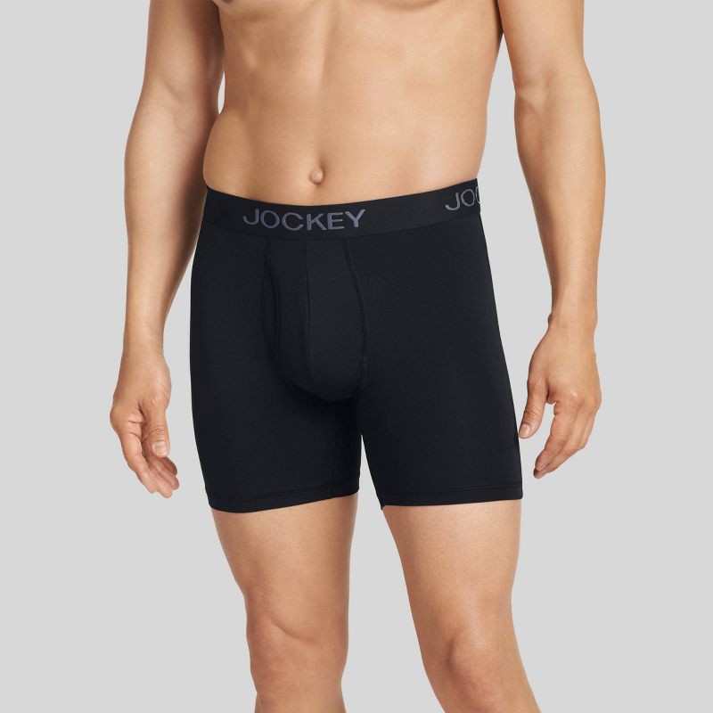 slide 3 of 7, Jockey Generation™ Men's Microfiber Stretch Long Leg 3pk Boxer Briefs - Black XL: Moisture Wicking, Quick Drying, 3 ct