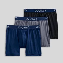 Jockey Generation™ Men's Microfiber Stretch Long Leg 3pk Boxer Briefs - Gray/Black/Blue L: Moisture Wicking, Quick Drying