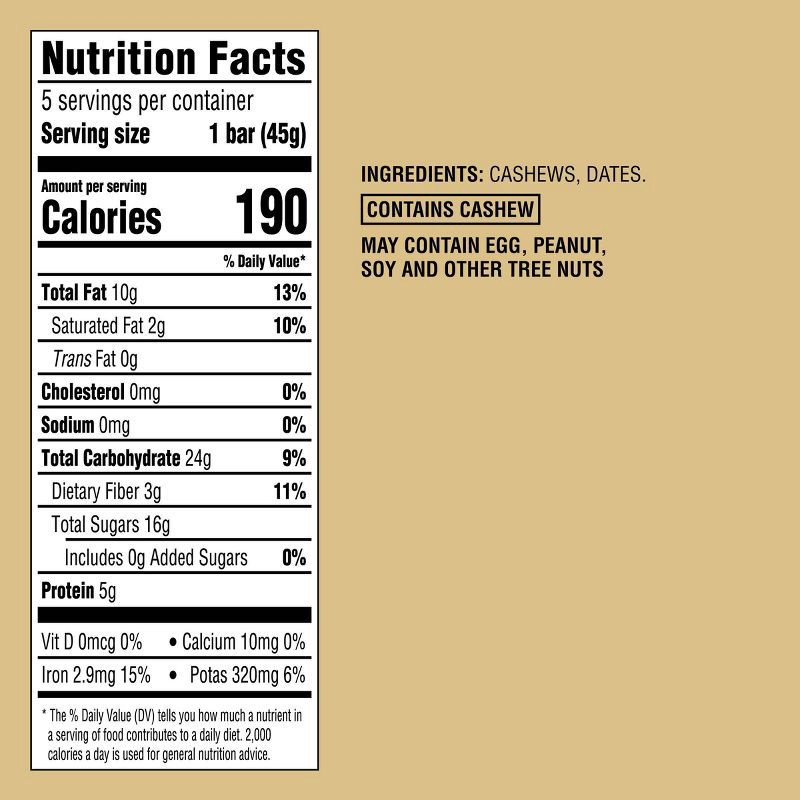 slide 4 of 4, Cashew Cookie Nutrition Bars - 5ct - Good & Gather™, 5 ct