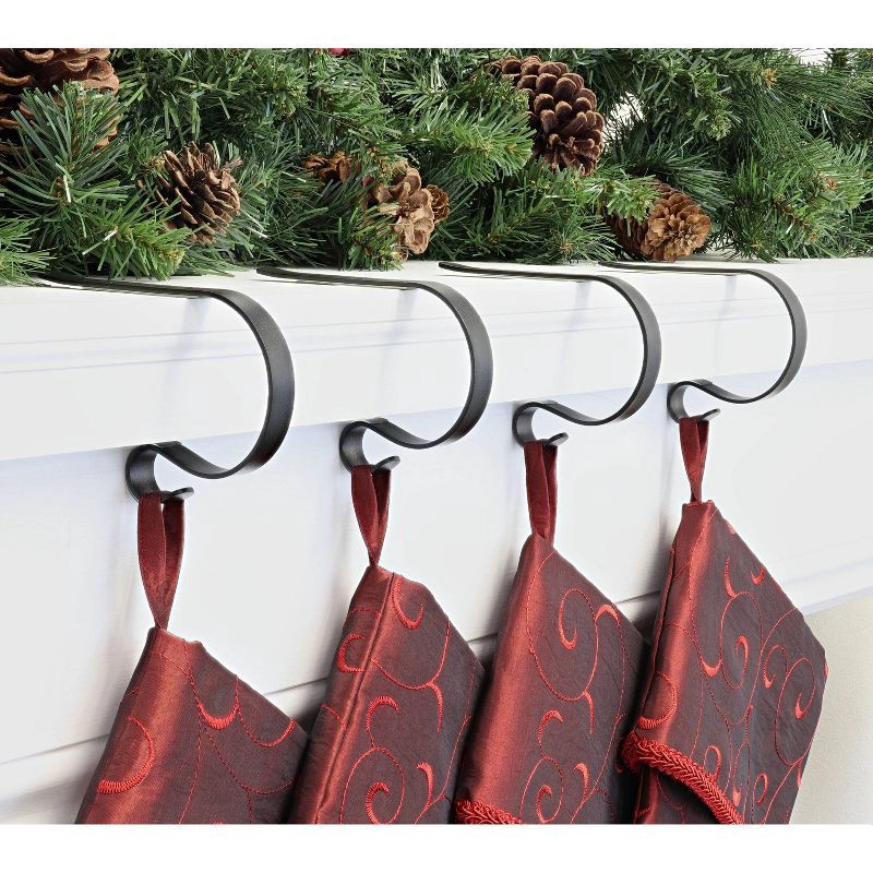 slide 2 of 3, Original MantleClip 4pk Christmas Stocking Holder Black: Holds 10-lbs, Adjustable, Scratch-Resistant, 4 ct