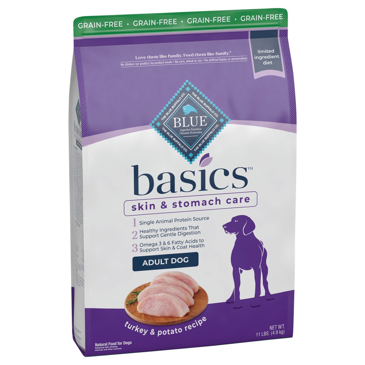 slide 2 of 9, Blue Buffalo Basics Limited Adult Dog Food, Turkey/Potato, 11 lb