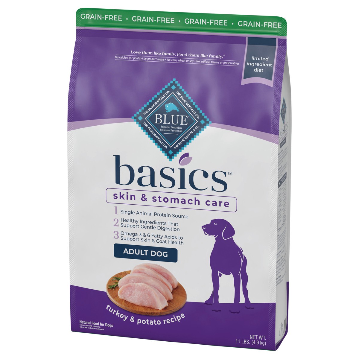 slide 3 of 9, Blue Buffalo Basics Limited Adult Dog Food, Turkey/Potato, 11 lb