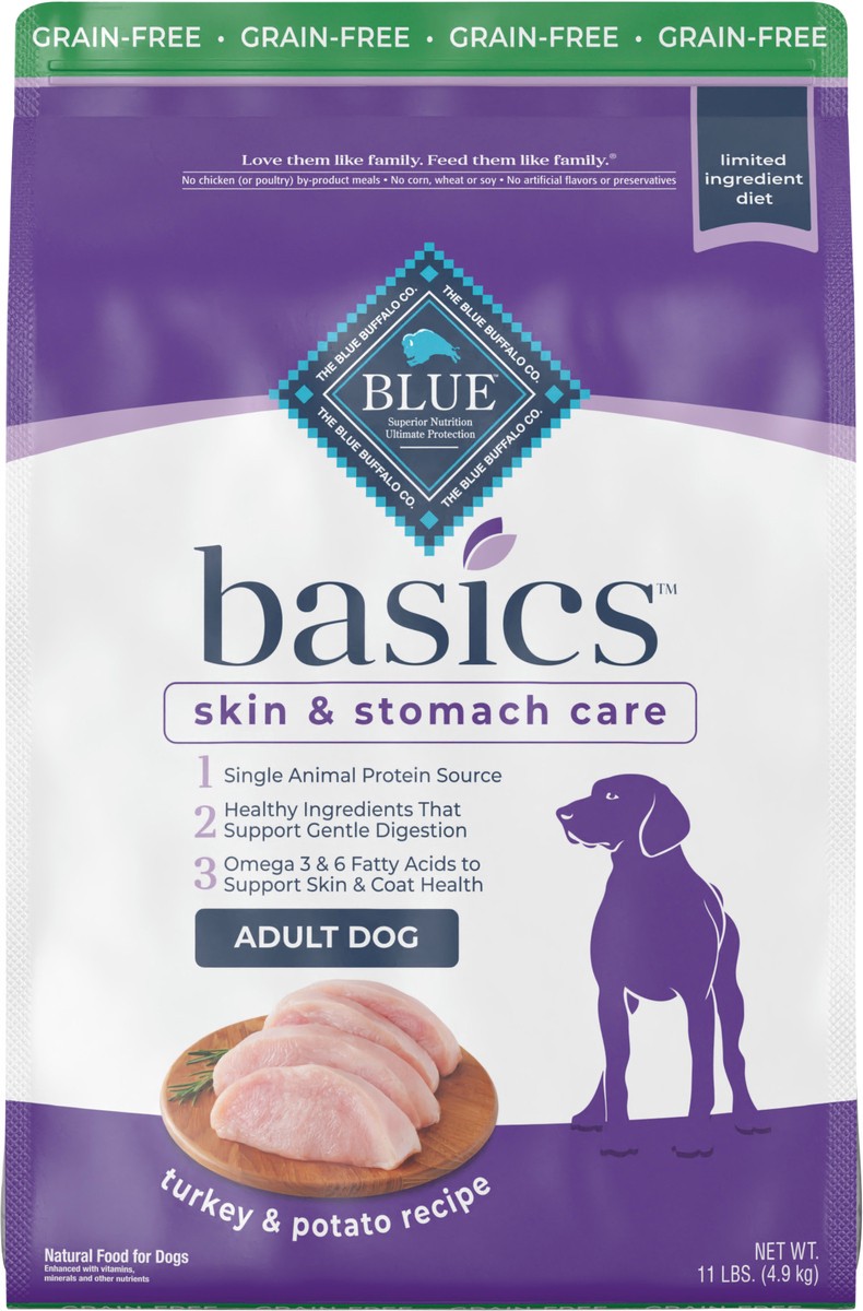 slide 6 of 9, Blue Buffalo Basics Limited Adult Dog Food, Turkey/Potato, 11 lb