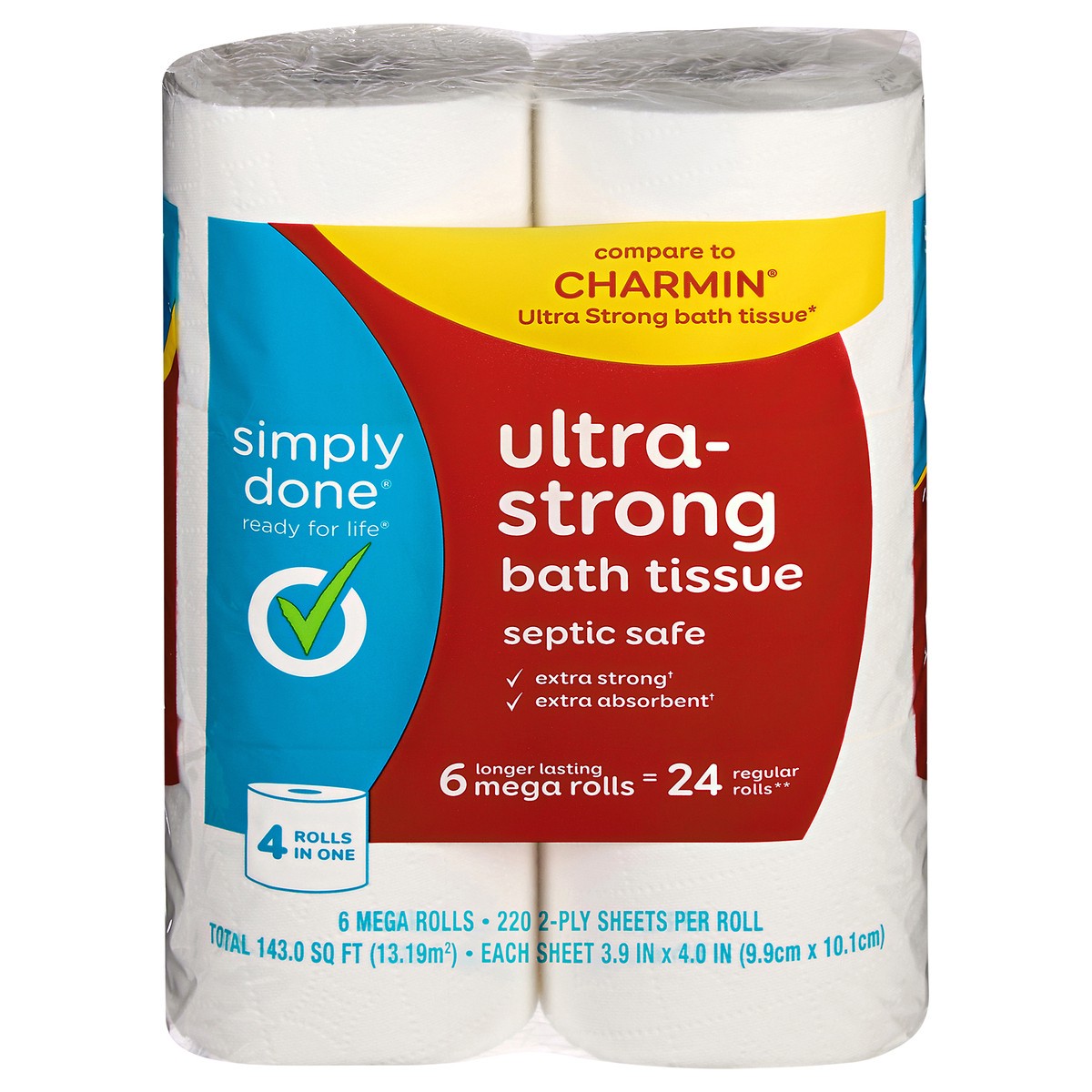 slide 1 of 12, Simply Done Ultra-Strong 2-Ply Mega Rolls Bath Tissue - 6 Rolls, 6 ct