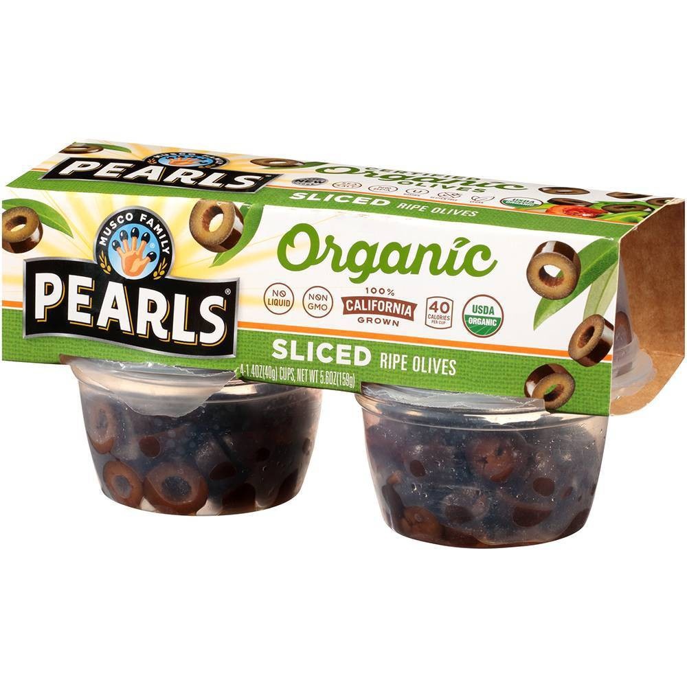 slide 3 of 5, Pearls Organic Sliced Ripe Olives to Go, 4 ct, 1.4 oz