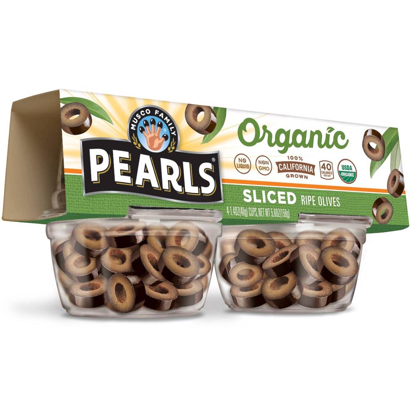 slide 1 of 5, Pearls Organic Sliced Ripe Olives to Go, 4 ct, 1.4 oz