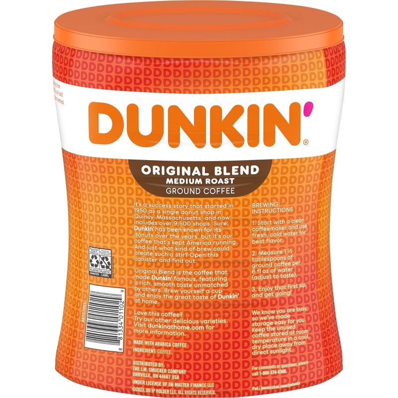 slide 3 of 4, Dunkin' Donuts Dunkin' Original Blend Medium Roast Ground Coffee Canister - 30oz, 30 oz