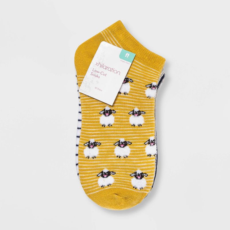 slide 2 of 2, Women's Farm Animal 10pk Low Cut Socks - Xhilaration™ Gray/Blue/Yellow 4-10, 10 ct
