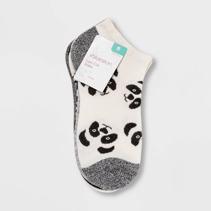 slide 2 of 2, Women's Panda 10pk Low Cut Socks - Xhilaration™ Black/White/Gray 4-10, 10 ct