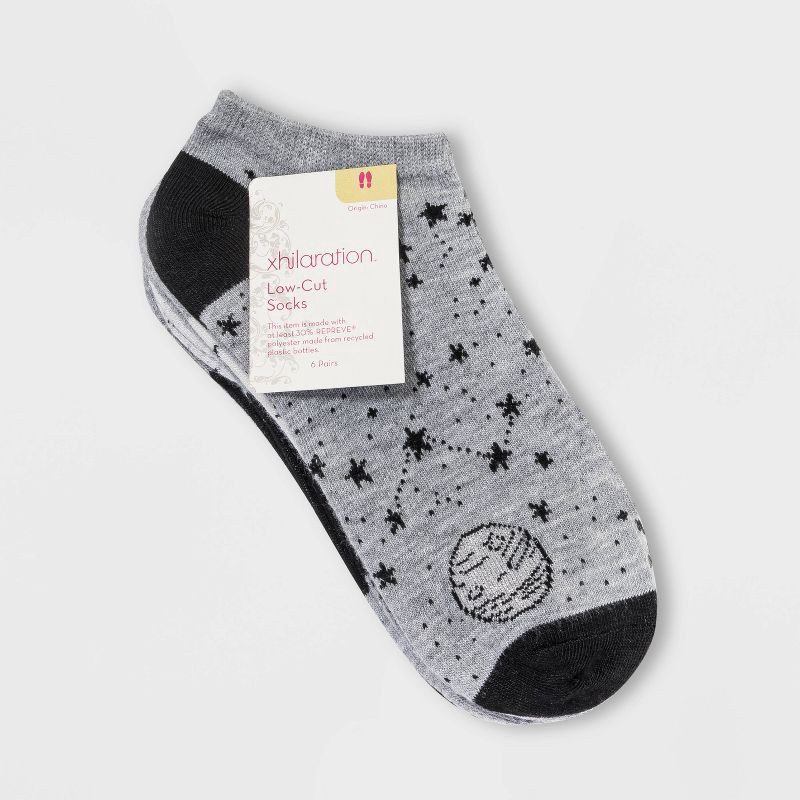 slide 2 of 2, Women's Outerspace 6pk Low Cut Socks - Gray 4-10: Recycled Polyester, Tagless, Knit, Shapes Pattern, 6 ct