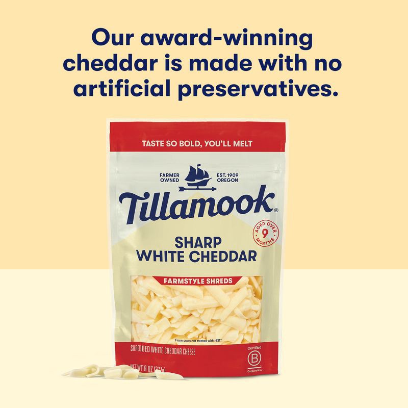 slide 5 of 9, Tillamook Farmstyle Sharp White Cheddar Shredded Cheese - 8oz, 8 oz