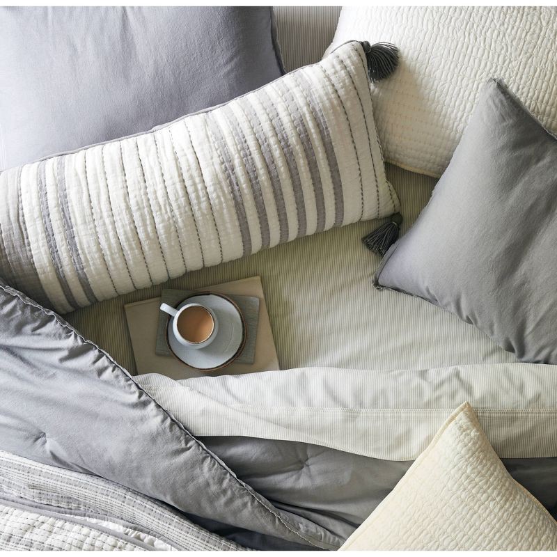 16x42 Slub Center Stripe Oversized Lumbar Bed Pillow Sour Cream - Hearth  & Hand™ with Magnolia