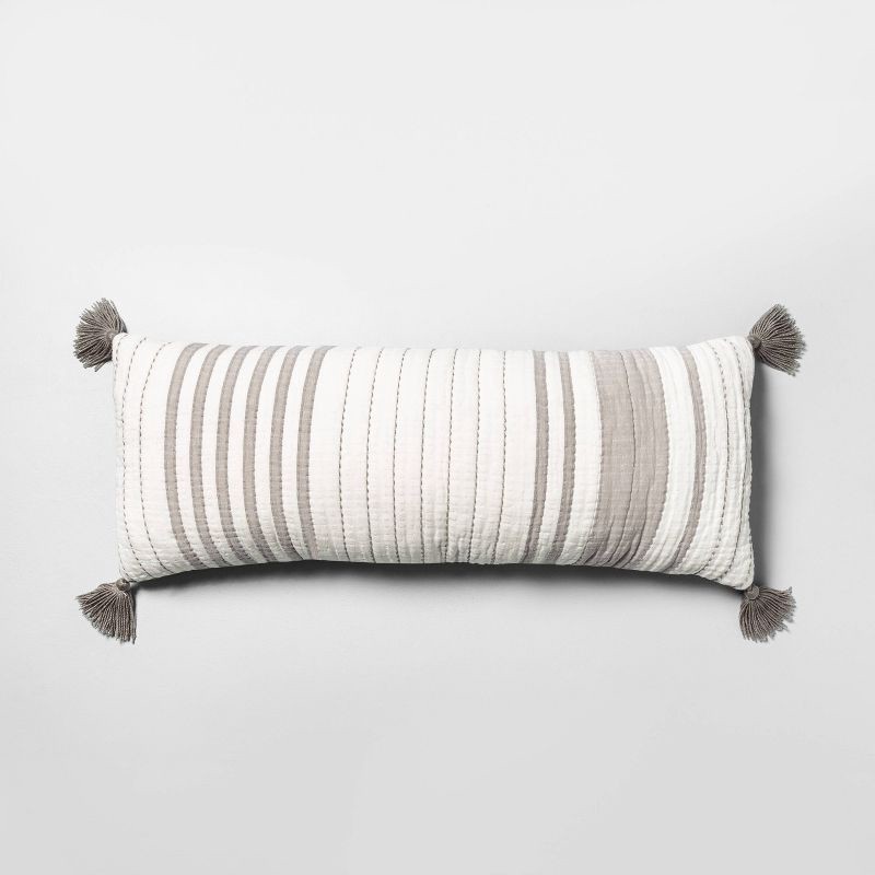 Three Stripe Lumbar Pillow White