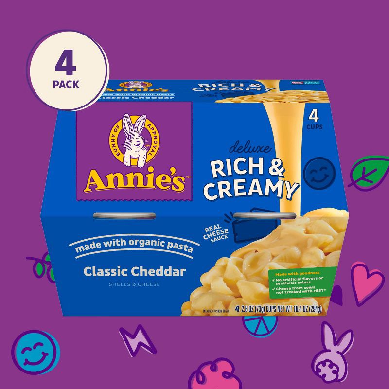 slide 4 of 6, Annie's Deluxe Rich & Creamy Classic Cheddar Mac and Cheese Microwavable Cups - 10.4oz/4pk, 4 ct; 10.4 oz
