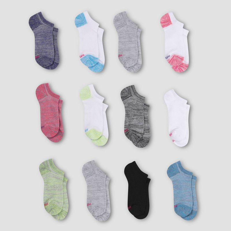 slide 1 of 5, Hanes Girls' 12pk Super No Show Athletic Socks - S: Tagless Knit Midweight, 12 ct