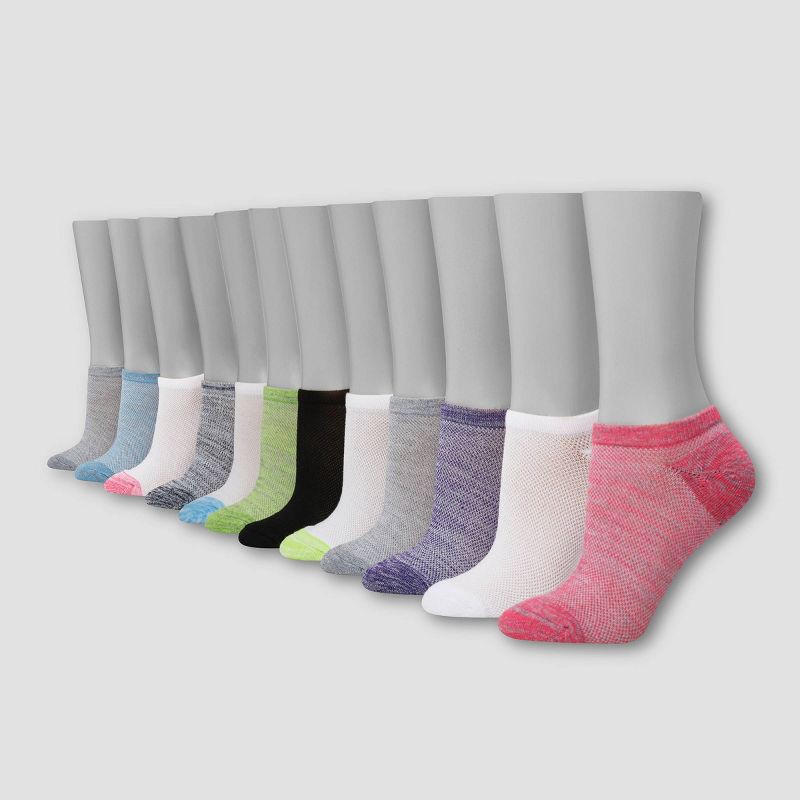 slide 3 of 5, Hanes Girls' 12pk Super No Show Athletic Socks - L: Tagless Knit Design, 12 ct