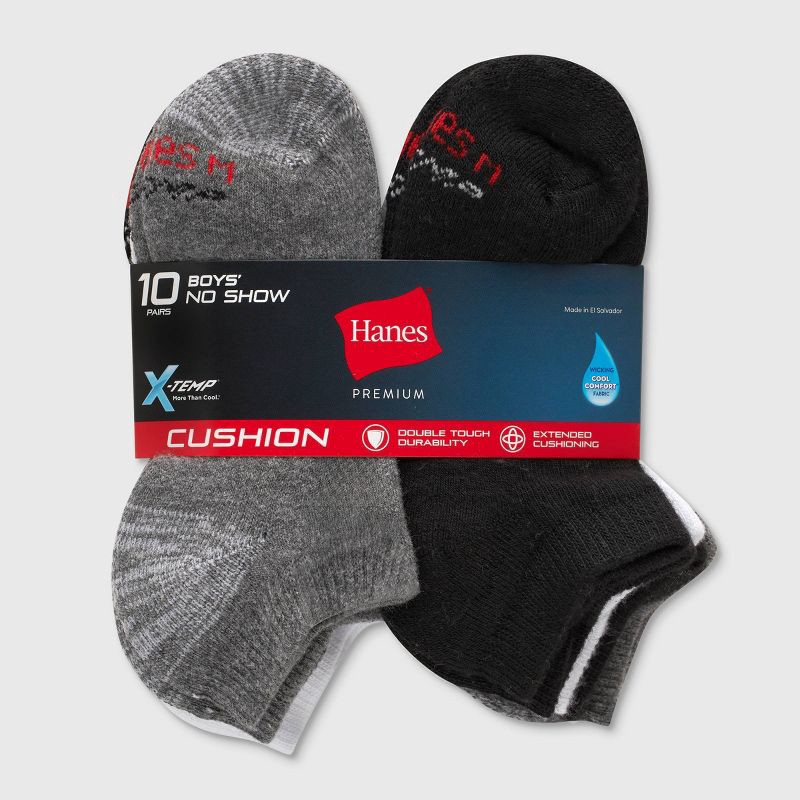 slide 3 of 4, Hanes Premium Hanes Boys' X-Temp No Show Athletic Socks - Color May Vary M, 1 ct