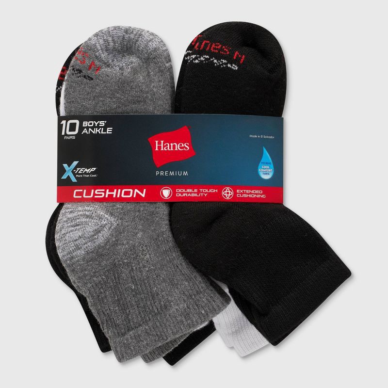 slide 3 of 4, Hanes Premium Hanes Boys' X-Temp Ankle 10pk Athletic Socks - Color May Vary L, 10 ct