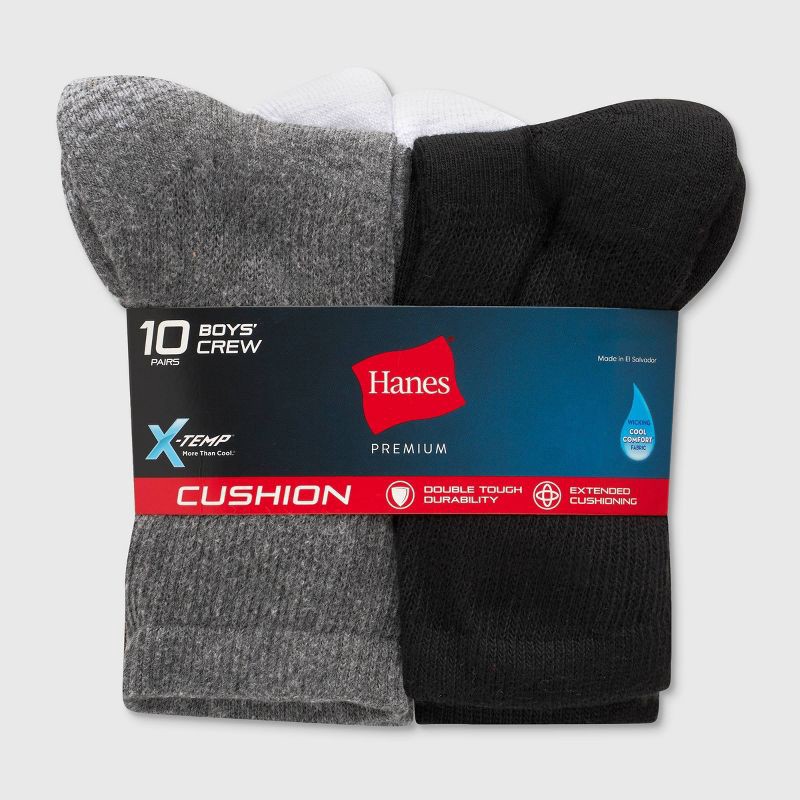 slide 3 of 4, Hanes Premium Hanes Boys' X-Temp 10pk Athletic Crew Socks - Color May Vary L, 10 ct