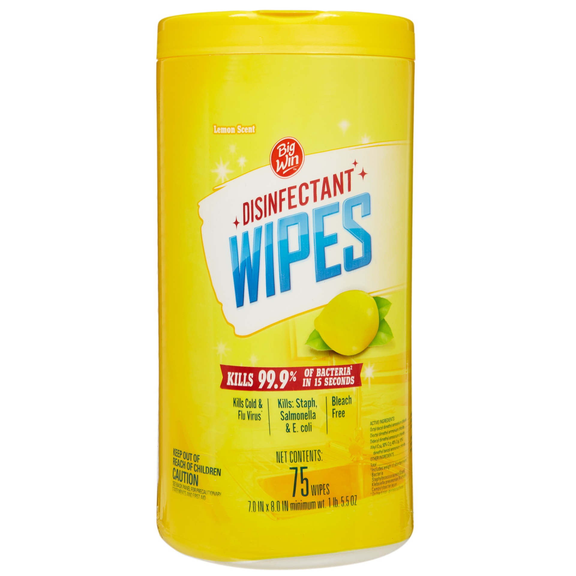 slide 1 of 3, Big Win Disinfectant Wipes, Lemon, 75 ct