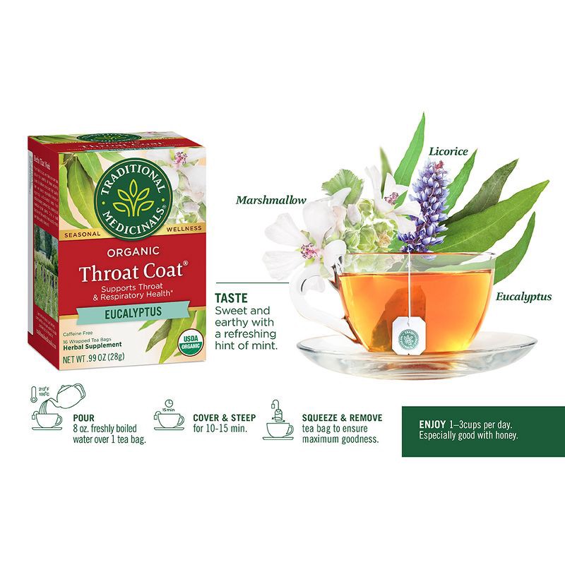 slide 10 of 13, Traditional Medicinals Traditional Medicinal Organic Throat Coat Eucalyptus Herbal Tea - 16ct, 16 ct