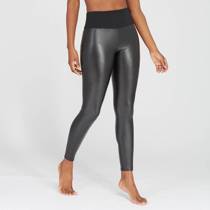 slide 7 of 7, ASSETS by SPANX Women's All Over Faux Leather Leggings - Black L, 1 ct