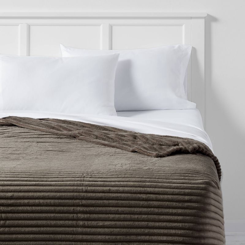 slide 2 of 3, Full/Queen Ribbed Plush Bed Blanket Gray - Room Essentials™, 1 ct