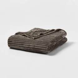 Full/Queen Ribbed Plush Bed Blanket Gray - Room Essentials™