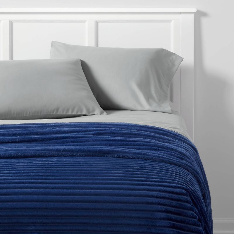 slide 3 of 3, Full/Queen Ribbed Plush Bed Blanket Blue - Room Essentials™, 1 ct