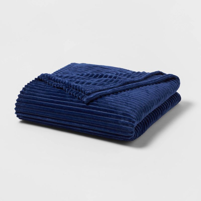 slide 1 of 3, Full/Queen Ribbed Plush Bed Blanket Blue - Room Essentials™, 1 ct