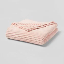 Full/Queen Ribbed Plush Bed Blanket Pink - Room Essentials