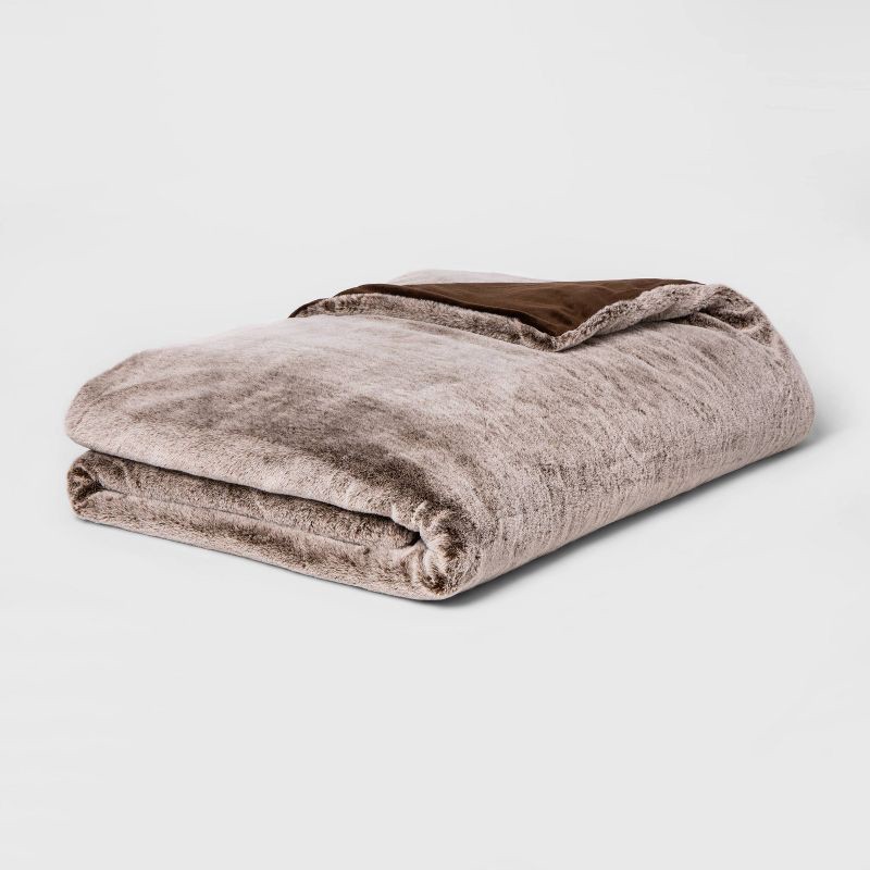 slide 1 of 4, 55" x 80" 15lbs Faux Fur Weighted Blanket with Removable Cover Brown - Threshold™, 15 lb